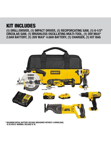 Kit de Herramientas Inalámbricas DEWALT 20V 5 Piezas