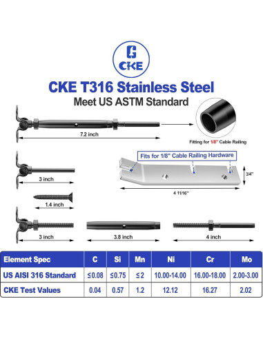 Kit de Barandilla de Cable CKE 10 Pares 1/8" Acero Inoxidable