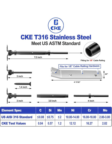 Kit de Barandilla de Cable CKE 10 Pares 1/8" Acero Inoxidable