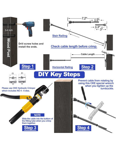 Kit de Barandilla de Cable CKE 10 Pares 1/8" Acero Inoxidable