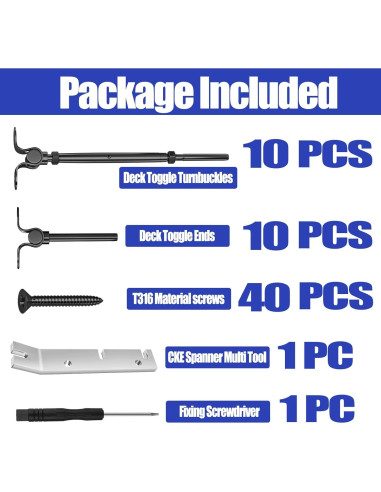 Kit de Barandilla de Cable CKE 10 Pares 1/8" Acero Inoxidable