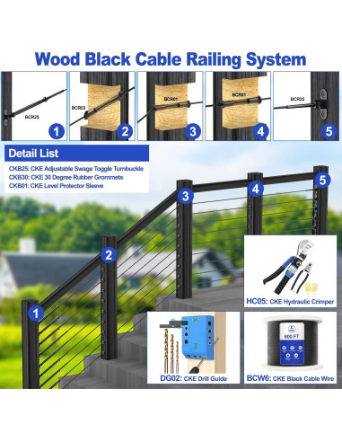 Kit de Barandilla de Cable CKE 10 Pares 1/8" Acero Inoxidable
