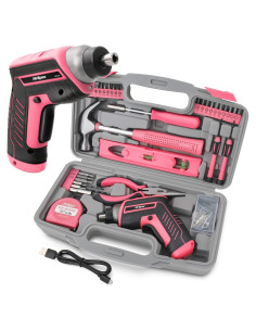 Kit de Herramientas Rosa 35 Piezas con Destornillador 3.6V