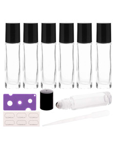 6 Botellas de Vidrio 10ml con Rodillo Acero Inoxidable ZIZEMOJA