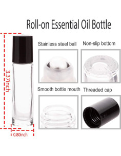 6 Botellas de Vidrio 10ml con Rodillo Acero Inoxidable ZIZEMOJA 2