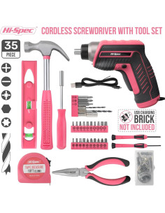 Kit de Herramientas Rosa 35 Piezas con Destornillador 3.6V 2