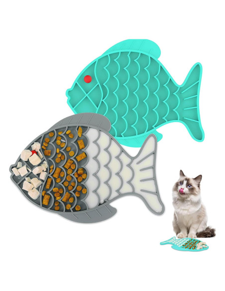 2 Comederos Lentos para Gatos Tekcoo, Silicona Antideslizante