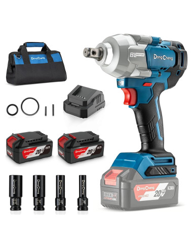 Llave de impacto Dong Cheng 20V 698 N.m 4 velocidades con 2 baterías