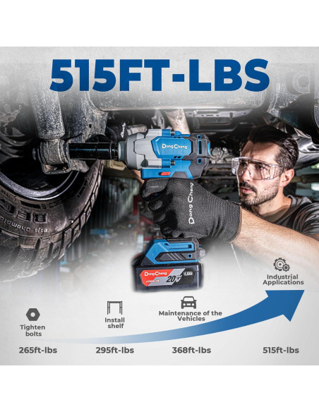 Llave de impacto Dong Cheng 20V 698 N.m 4 velocidades con 2 baterías