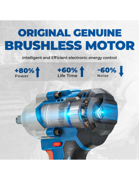 Llave de impacto Dong Cheng 20V 698 N.m 4 velocidades con 2 baterías