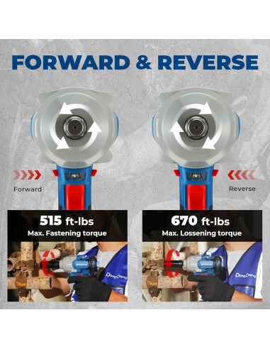 Llave de impacto Dong Cheng 20V 698 N.m 4 velocidades con 2 baterías