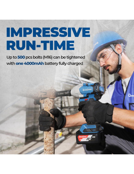Llave de impacto Dong Cheng 20V 698 N.m 4 velocidades con 2 baterías