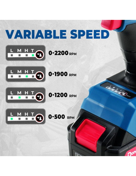 Llave de impacto Dong Cheng 20V 698 N.m 4 velocidades con 2 baterías