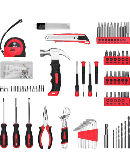 DEKOPRO Taladro Inalámbrico 8V Rojo Kit de 126 Piezas