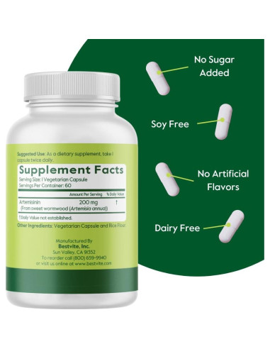 Suplemento de Artemisinina 200mg Bestvite - 60 Cápsulas Veganas