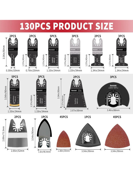 Juego de Cuchillas Oscilantes Revvstark 130 PCS para Madera/Metal