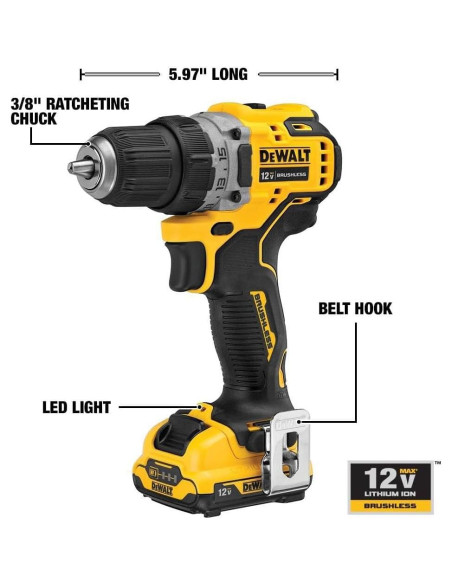 Taladro Atornillador DEWALT DCD701F2 12V Inalámbrico 3/8"