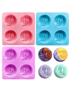 Hedume 3 Moldes de Jabón de Silicona Sol y Luna 4 Cavidades