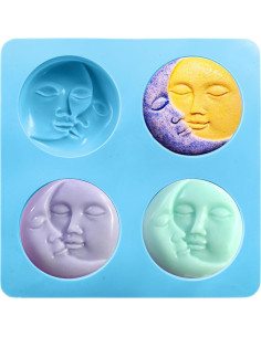 Hedume 3 Moldes de Jabón de Silicona Sol y Luna 4 Cavidades 2