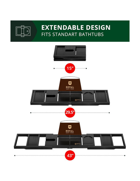 Bandeja de Baño Plegable Royal Craft Wood de Bambú Negro