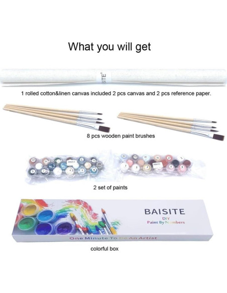 Kit de Pintura por Números BAISITE para Adultos - 2 Lienzos 30x40 cm