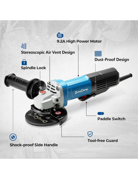 Amoladora de Ángulo DongCheng 9.2 AMP 11,800 RPM 4.5"