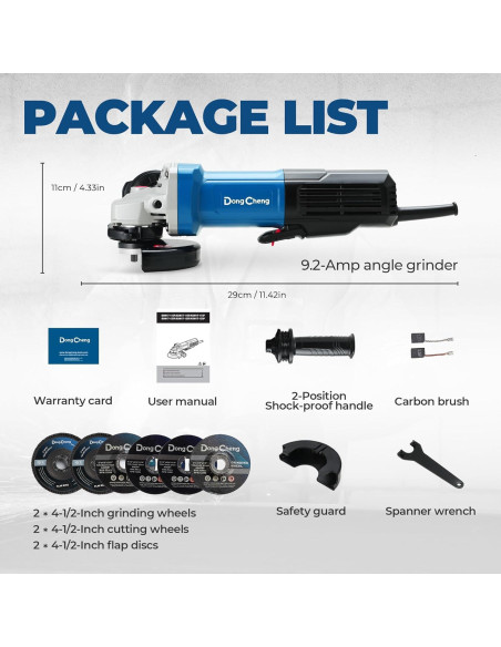 Amoladora de Ángulo DongCheng 9.2 AMP 11,800 RPM 4.5"