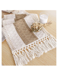 Caminito de Mesa Boho FEXIA 72 Pulgadas Macramé Yute Marrón