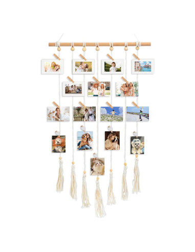 Exhibición de Fotos Colgante DIBALIYI 68x40 cm Boho 35 Clips