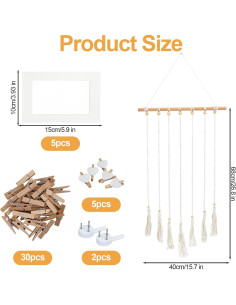 Exhibición de Fotos Colgante DIBALIYI 68x40 cm Boho 35 Clips 2