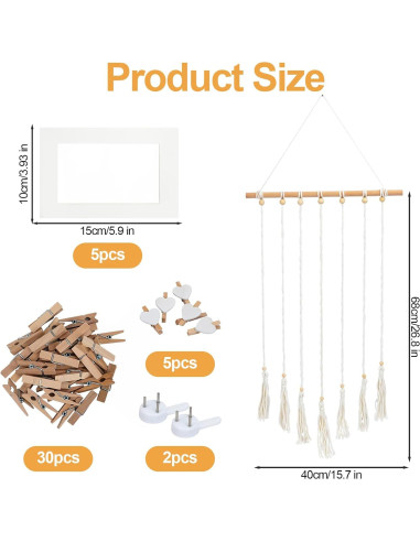 Exhibición de Fotos Colgante DIBALIYI 68x40 cm Boho 35 Clips