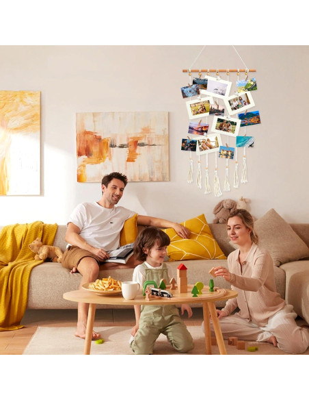 Exhibición de Fotos Colgante DIBALIYI 68x40 cm Boho 35 Clips