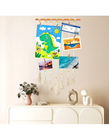 Exhibición de Fotos Colgante DIBALIYI 68x40 cm Boho 35 Clips