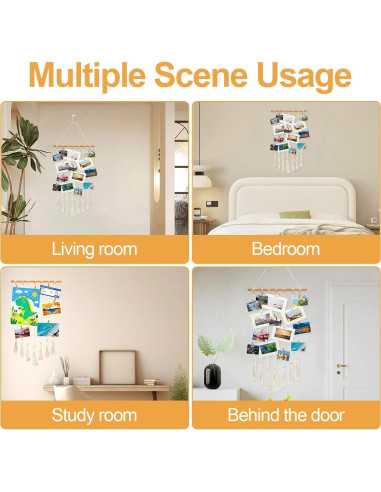 Exhibición de Fotos Colgante DIBALIYI 68x40 cm Boho 35 Clips