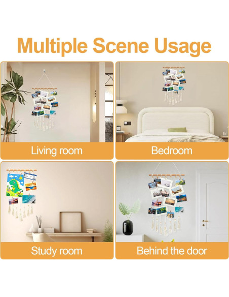 Exhibición de Fotos Colgante DIBALIYI 68x40 cm Boho 35 Clips