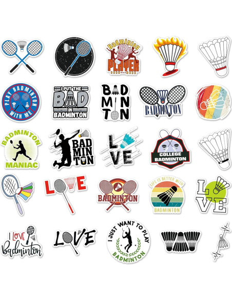 Calcomanías de Bádminton Aiwuding - 50 Piezas Vinilo Impermeable