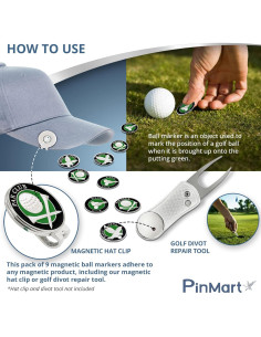 Juego de 9 Marcadores de Pelotas de Golf PinMart - Magnéticos 2