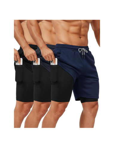 Pantalones Cortos de Gimnasio Sureio 2 en 1 Secado Rápido 3 Pcs
