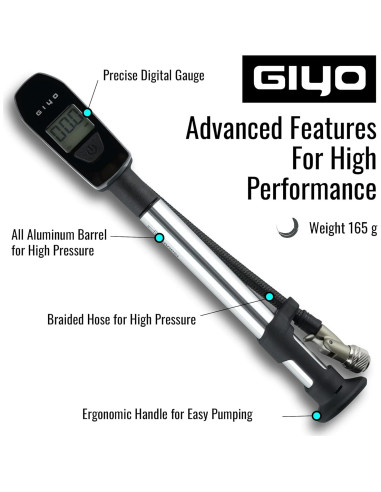 Bomba de Choque Digital GIYO GS-52L 600 PSI Aluminio Ergonómica