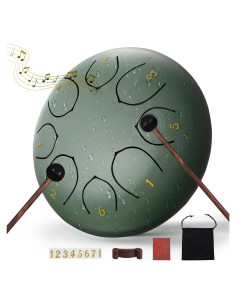 Tambor de Lengua de Acero Verde 6" 8 Notas con Mazos y Bolsa
