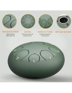 Tambor de Lengua de Acero Verde 6" 8 Notas con Mazos y Bolsa 2