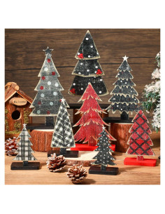 Conjunto 8 Piezas Decoración Árboles de Navidad Moucuny Madera