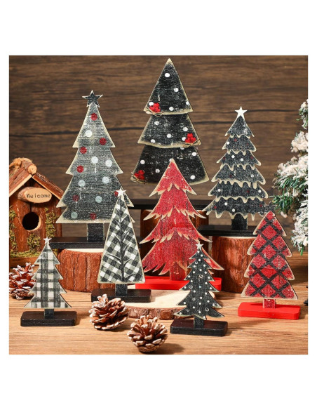 Conjunto 8 Piezas Decoración Árboles de Navidad Moucuny Madera