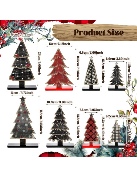 Conjunto 8 Piezas Decoración Árboles de Navidad Moucuny Madera