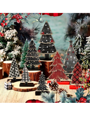 Conjunto 8 Piezas Decoración Árboles de Navidad Moucuny Madera