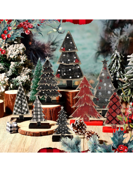 Conjunto 8 Piezas Decoración Árboles de Navidad Moucuny Madera