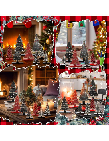 Conjunto 8 Piezas Decoración Árboles de Navidad Moucuny Madera