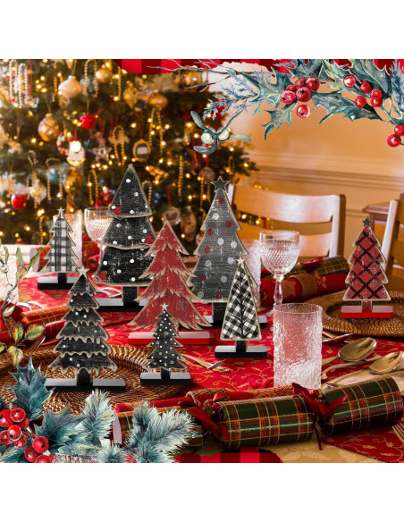 Conjunto 8 Piezas Decoración Árboles de Navidad Moucuny Madera