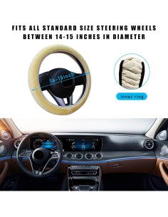 Cubierta de Volante de Coche Augeny Fuzzy Beige 15 Pulgadas 2
