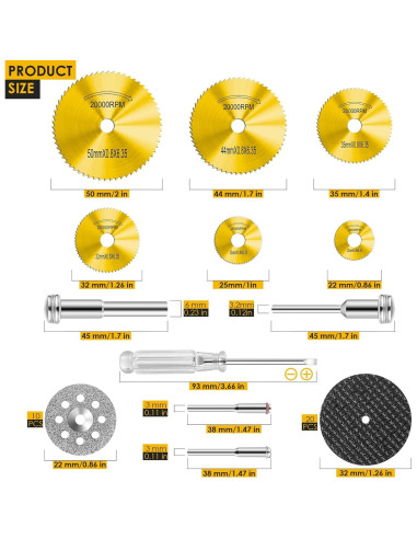 Juego de 44 Piezas de Ruedas de Corte Kuenuilr Doradas